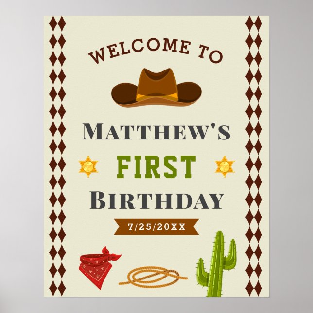 Póster Cowboy Western Saloon Baby Boy Bienvenida (Frente)
