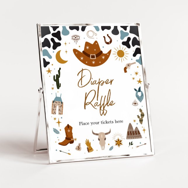 Póster Cowboy Wild West Baby Shower Diaper Raffle (Country Western Rodeo Baby Shower Diaper Raffle Sign)