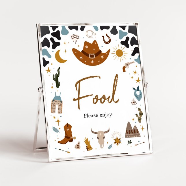 Póster Cowboy Wild West Baby Shower Food (Country Western Rodeo Baby Shower Food Sign)