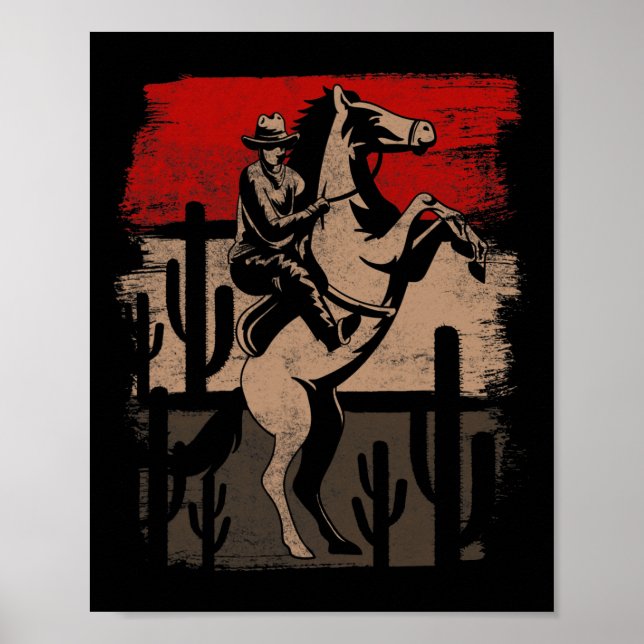 Póster Cowboy Wild West Country Horseck Riding Horse Retr (Frente)