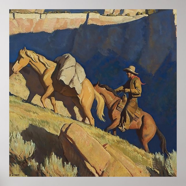 Póster “Cowboy y caballo de carga” de Maynard Dixon (Frente)