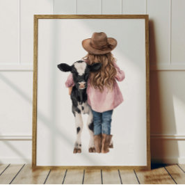 Póster Cowgirl and Cow Poster Kids Western Room Decor