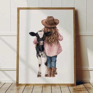Póster Cowgirl and Cow Poster Kids Western Room Decor