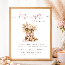 Póster Cowgirl Bow Western Baby Shower Late Night Diapers