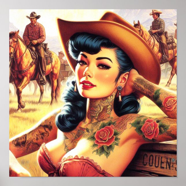 Póster Cowgirl de tatuaje caliente (Frente)