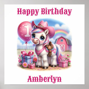 Póster Cowgirl Pony, cumpleaños de un año