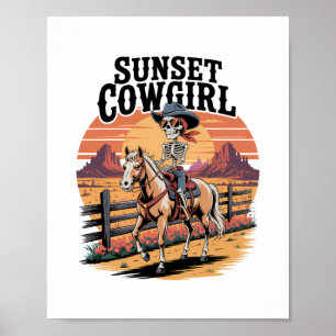 Póster Cowgirl Skeleton Montando Caballo