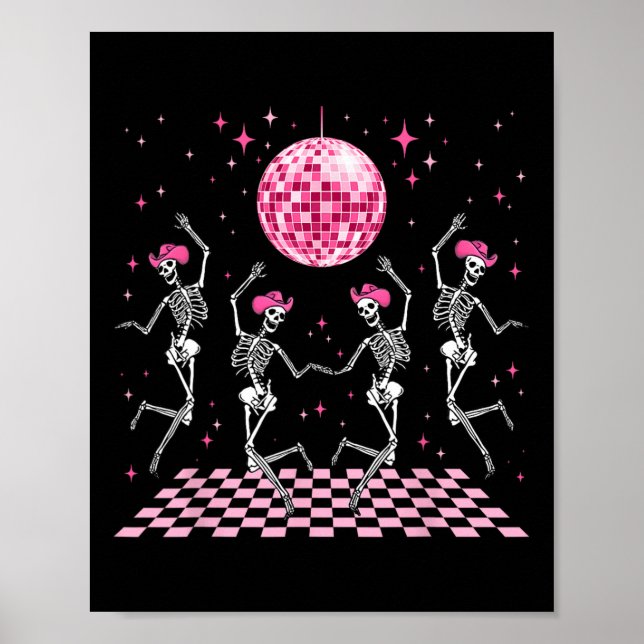 Póster Cowgirl Western Funny Dancing Skeletts Y Disco (Frente)