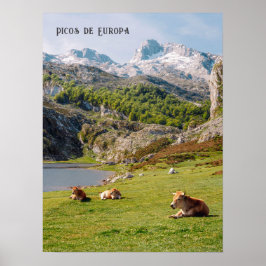 Póster Cows by the Lakes of Covadonga, Asturias travel
