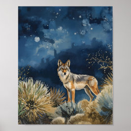Póster Coyote Bajo las Estrellas Noche del Desierto