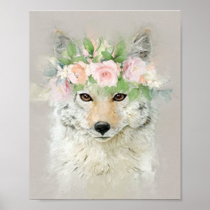 Póster Coyote con corona florida 