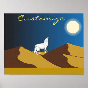 Póster Coyote del desierto que grita la Luna Llena