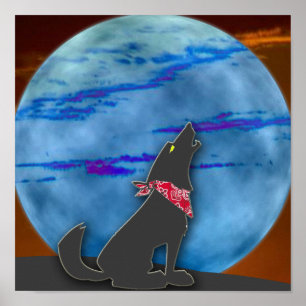 PÓSTER COYOTE HOWLING AT THE BLUE MOON