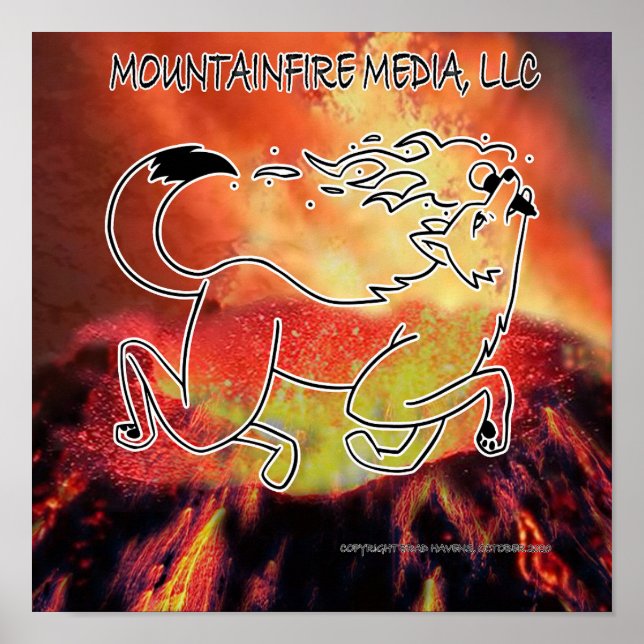 Póster Coyote Oficial saltando sobre el diseño del volcán (Frente)