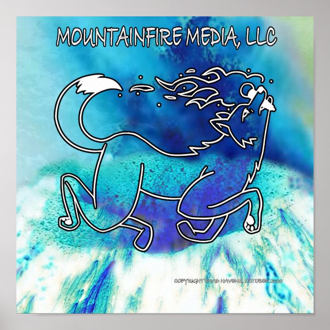 Póster Coyote saltando sobre el volcán azul (Frente)