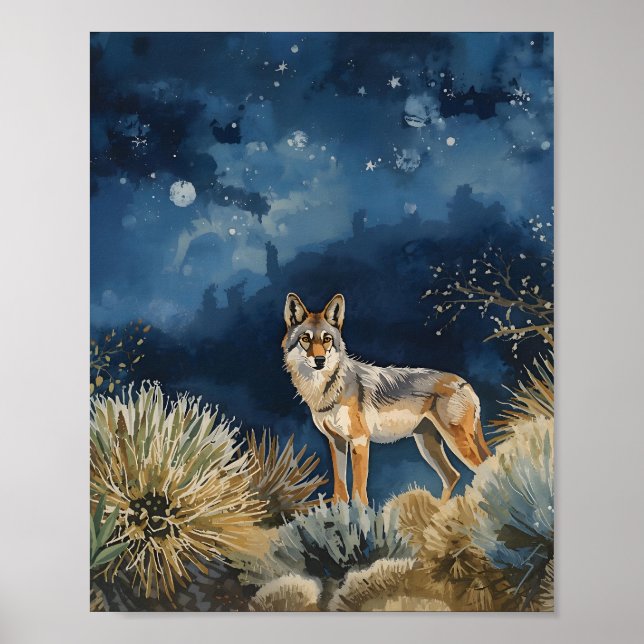 Póster Coyote Under the Stars Desert Night (Frente)