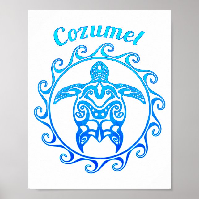 Póster Cozumel de tortuga tribal azul oceánica (Frente)