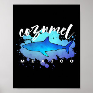 Póster Cozumel México Buceador de Tiburones Scu Vacacione