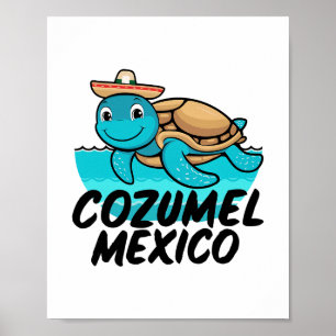 Póster Cozumel México Tortuga Marina Colorido Niños Niñas