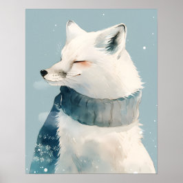 Póster Cozy Arctic Fox Nursery Wall Art Watercolor Poster