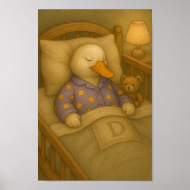Póster Cozy Bedtime Duck & Teddy Bear Nursery Wall Art  (Frente)
