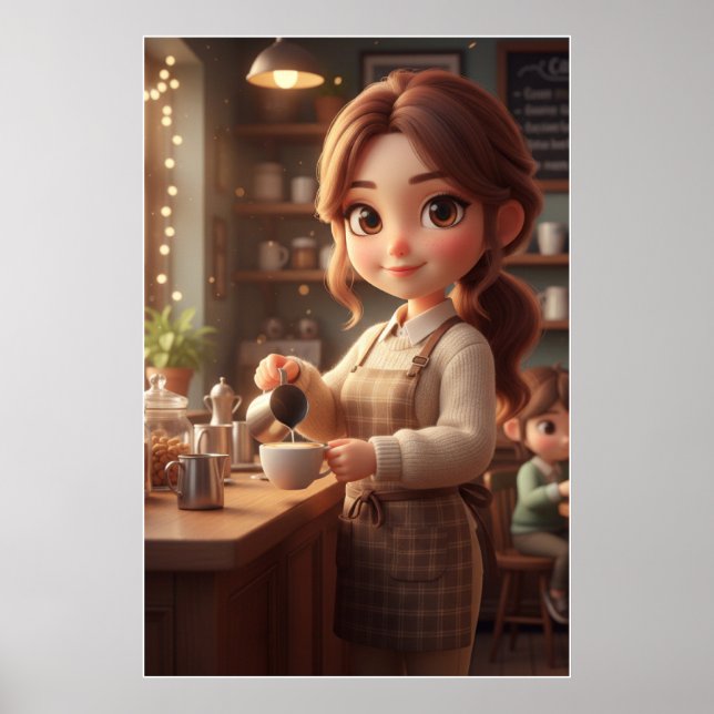 Póster Cozy Café Girl – Warm Coffee Poster Art (Frente)