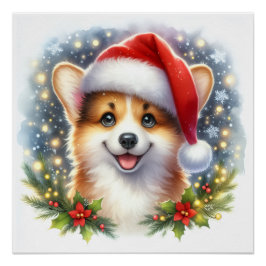 Póster Cozy Christmas corgi Festive Holiday Wall Art