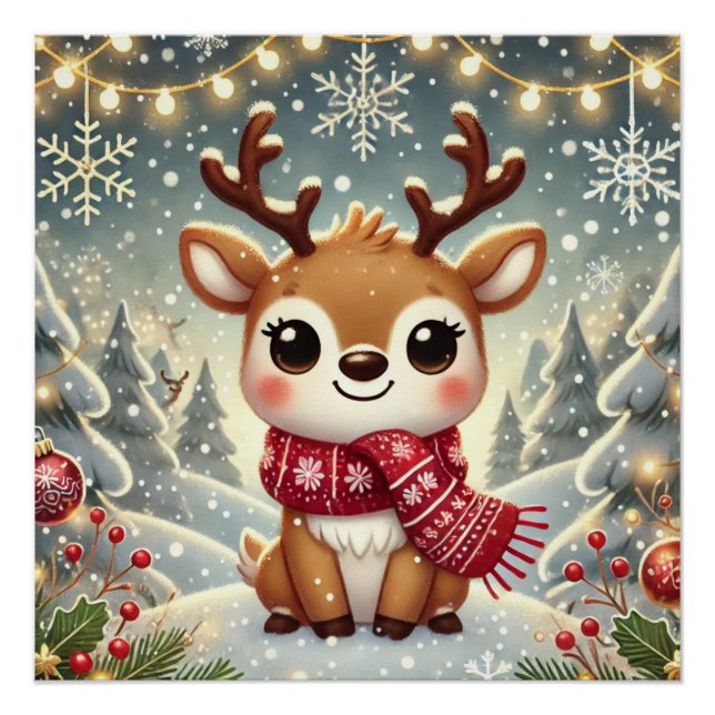 Póster Cozy Christmas Reindeer in a Winter Wonderland (Anverso)
