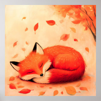 Póster Cozy Fall Forest Sleeping Fox