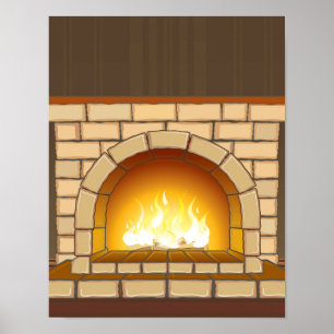 Póster Cozy Fireplace Illustration