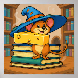 Póster Cozy Library Scene: Humorous Mirthful Mouse