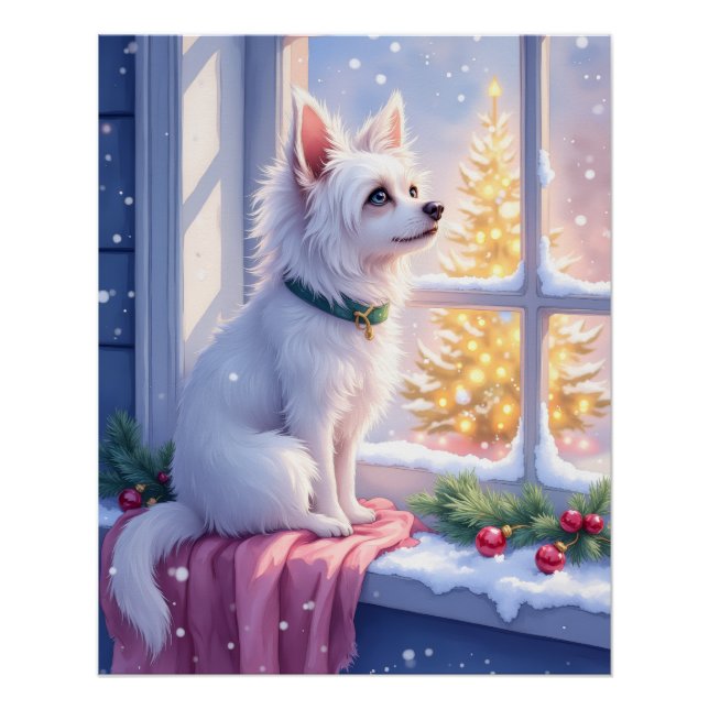 Póster Cozy Maltese by Snowy Window Christmas Dog Art (Anverso)