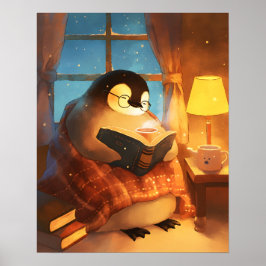 Póster Cozy Penguin Reading Nursery Wall Art Print Poster