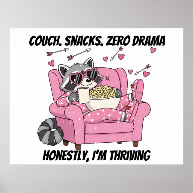 Póster Cozy Raccoon Valentine Poster - Pajama Couch Snack (Frente)