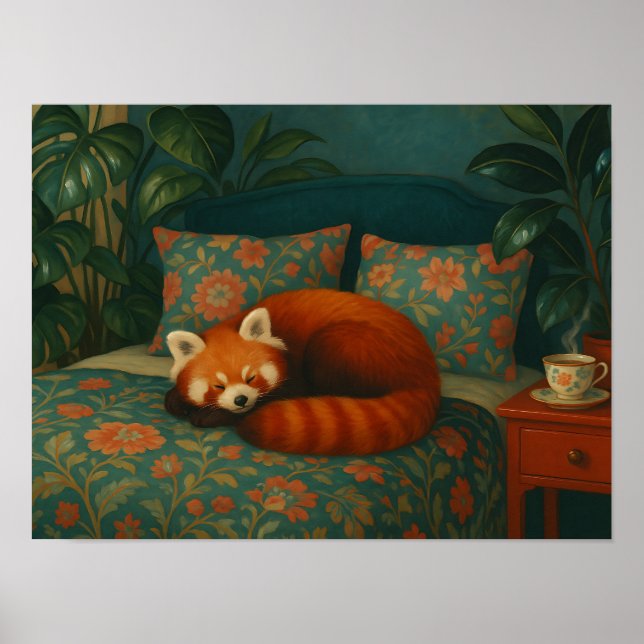 Póster Cozy Red Panda Floral (Frente)