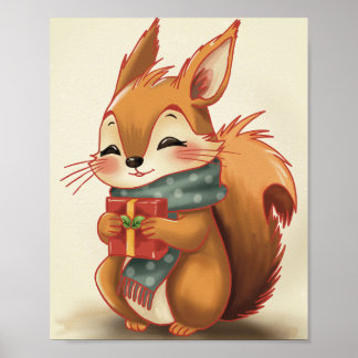 Póster Cozy Squirrel with a Gift – Whimsical Winter Woodl