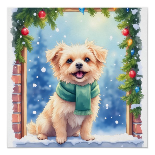 Póster Cozy Watercolor Affenpinscher Christmas Snowy (Anverso)