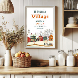 Póster Cozy Winter Baby Shower Welcome Snowy Village