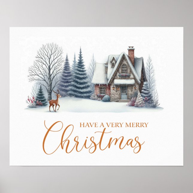 Póster Cozy Winter Cabin “Have a Very Merry Christmas" (Frente)