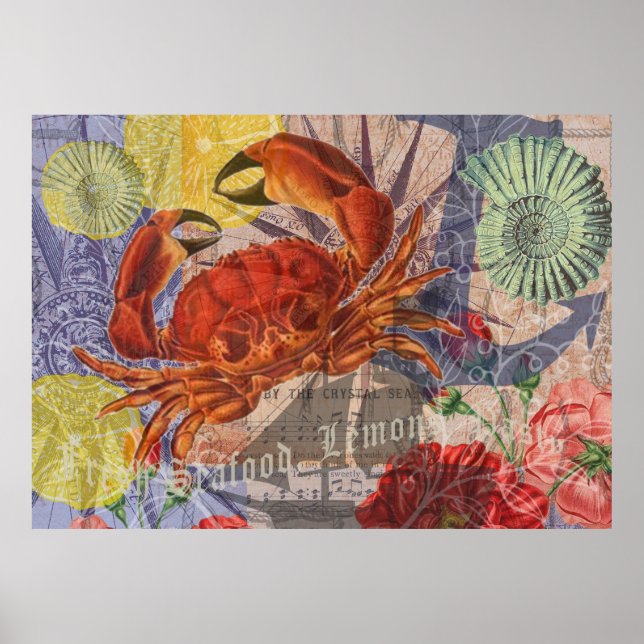 Póster Crab Nautical Beach Art (Frente)