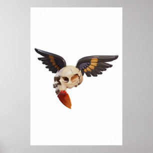 Póster Cracked Skull with Wings and Feather