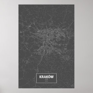 Póster Cracovia, Polonia (blanco sobre negro)