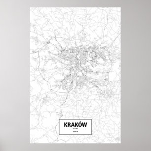 Póster Cracovia, Polonia (negro sobre blanco)