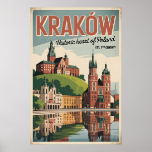 Póster Cracovia Polonia Paisaje Urbano Retro Skyline Viaj