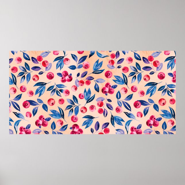 Póster Cranberías y hojas, berrias silvestres de color ag (Frente)