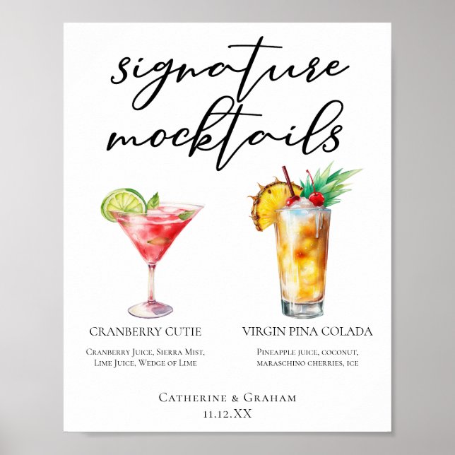 Póster Cranberry Cutie Piña Colada Menú de cócteles (Frente)
