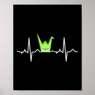 Póster Crane de papel Origami , Heartbeat Ecg Pulso Shirt