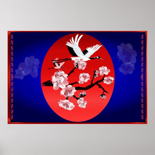 Póster Crane de vuelo y Sol (fondo azul de medianoche) ya (Frente)