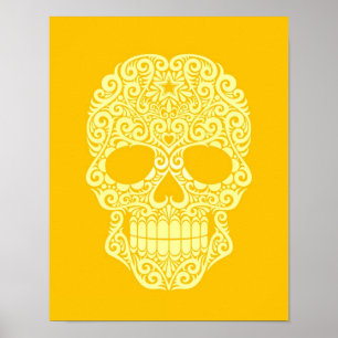 Póster Cráneo amarillo del azúcar que remolina