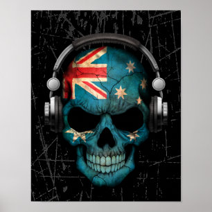 Póster Cráneo australiano de DJ con audífonos